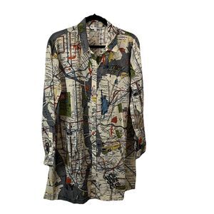 John Mark New York City Map Print Top Tunic Blouse Artsy Multicolor Womens Sz L